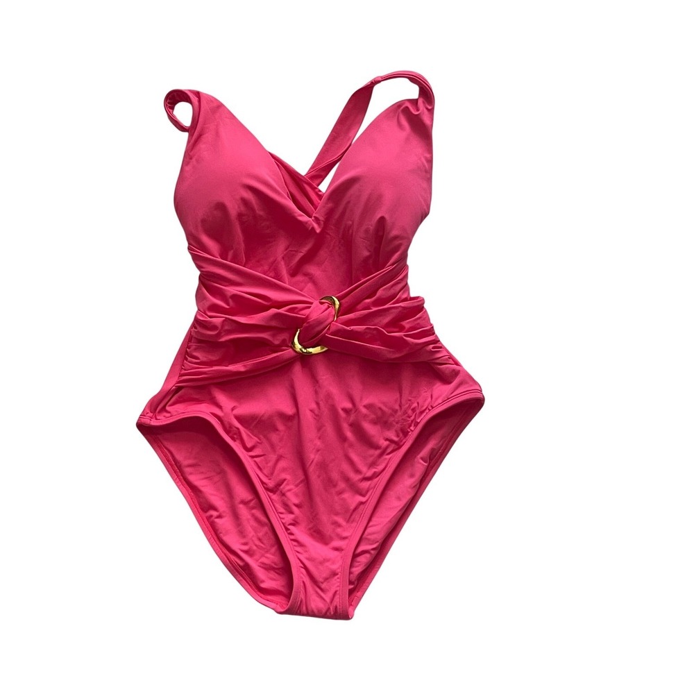 Trina Turk NWOT Corfu Coral‎ Monaco Wrap One-Piece Swimsuit Women's Size 14